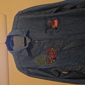 Vintage fall embroidered denim jacket button up
